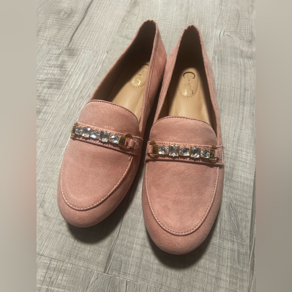 NWOT Cato Comfort Pink Suede w/ Rhinestones Flats